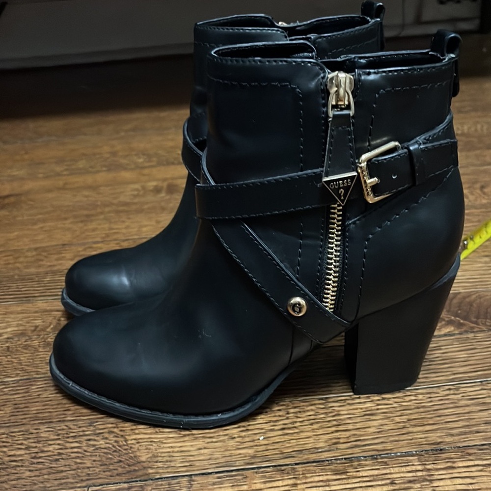 Guess Black with Gold Hardware Block Heel Ankle Boots